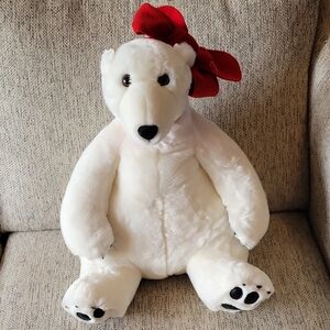 VINTAGE White Plush Polar Bear Red Bow Dillards Collectible 2001